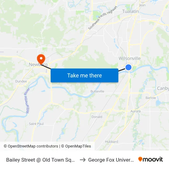 Bailey Street @ Old Town Square to George Fox University map