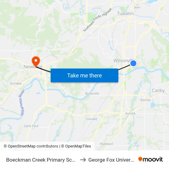 Boeckman Creek Primary School to George Fox University map
