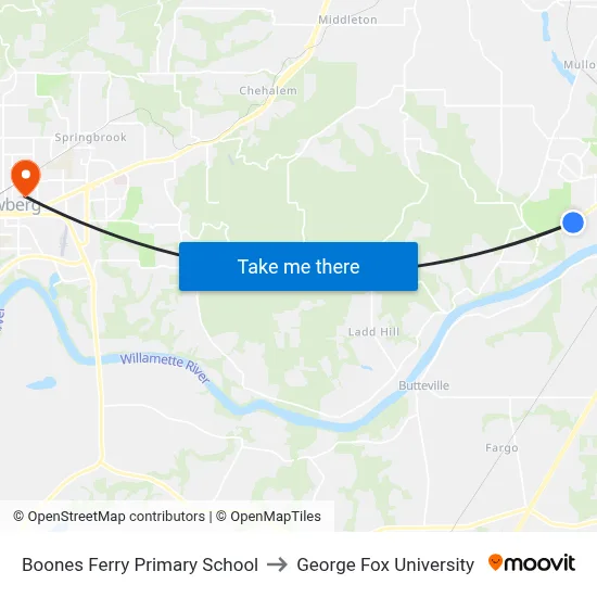 Boones Ferry Primary School to George Fox University map