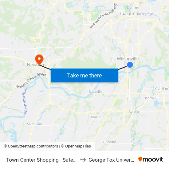 Town Center Shopping - Safeway to George Fox University map