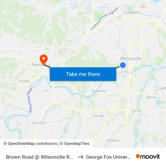 Brown Road @ Wilsonville Road to George Fox University map
