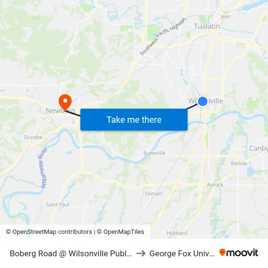 Boberg Road @ Wilsonville Public Works to George Fox University map