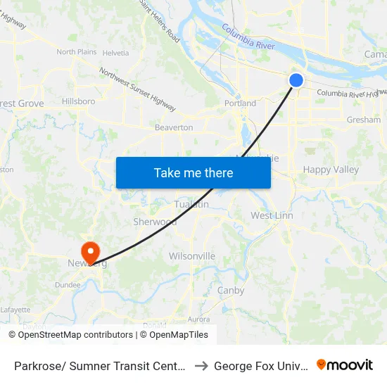 Parkrose/ Sumner Transit Center (East) to George Fox University map