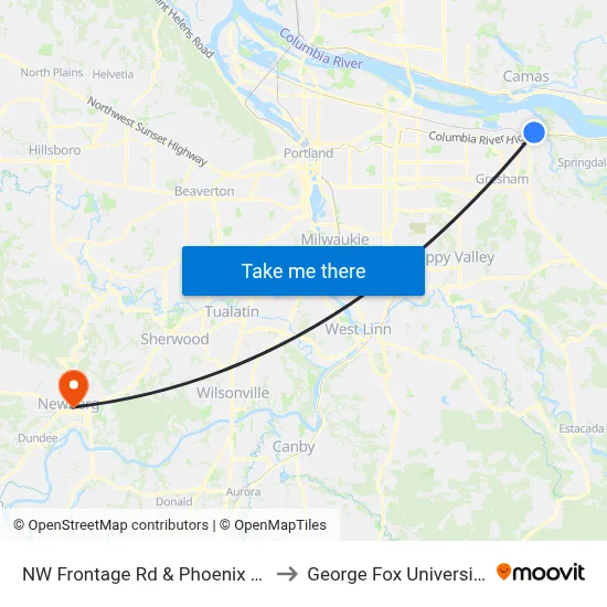 NW Frontage Rd & Phoenix Dr to George Fox University map