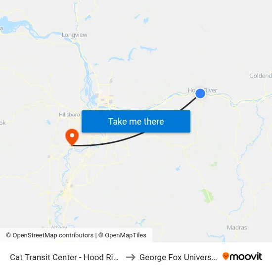 Cat Transit Center - Hood River to George Fox University map