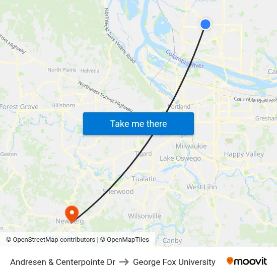 Andresen & Centerpointe Dr to George Fox University map