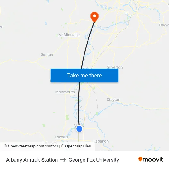 Albany Amtrak Station to George Fox University map