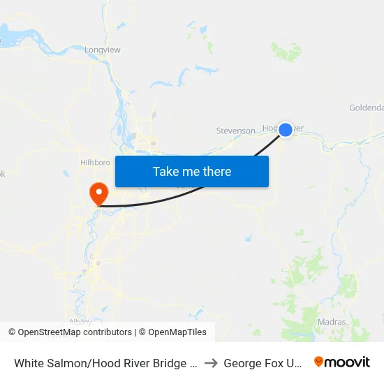White Salmon/Hood River Bridge Park And Ride to George Fox University map