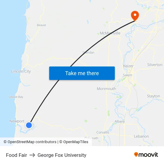 Food Fair to George Fox University map