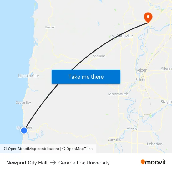 Newport City Hall to George Fox University map