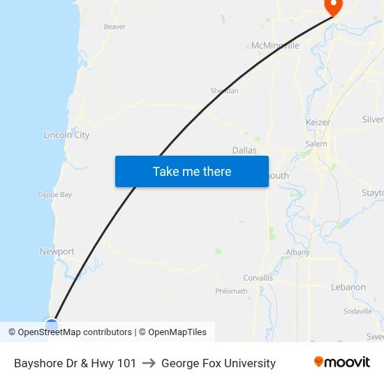 Bayshore Dr & Hwy 101 to George Fox University map
