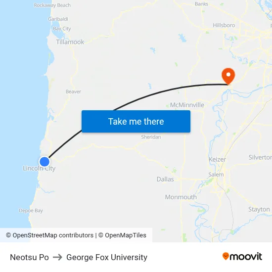 Neotsu Po to George Fox University map
