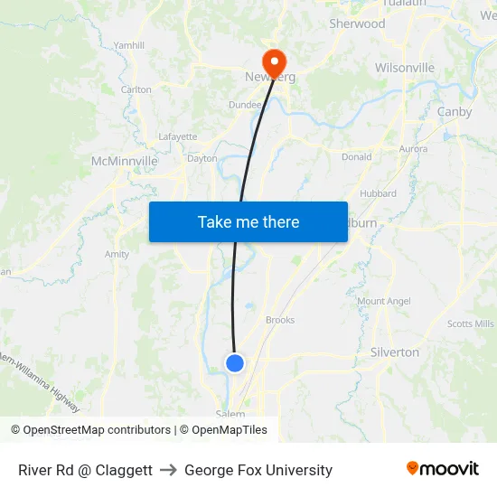 River Rd @ Claggett to George Fox University map