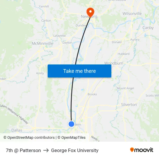 7th @ Patterson to George Fox University map