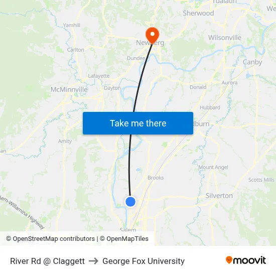 River Rd @ Claggett to George Fox University map