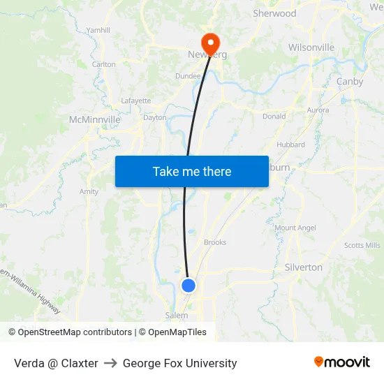 Verda @ Claxter to George Fox University map