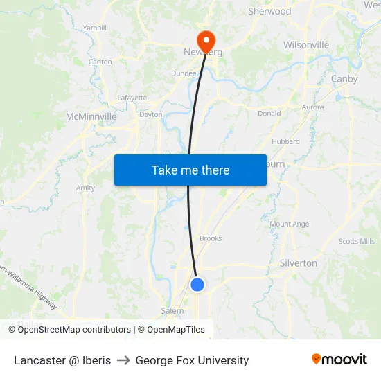 Lancaster @ Iberis to George Fox University map