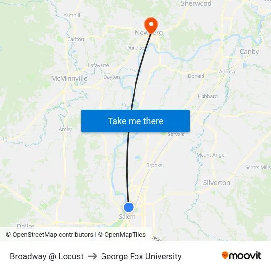 Broadway @ Locust to George Fox University map