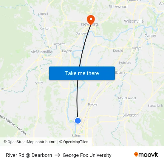 River Rd @ Dearborn to George Fox University map