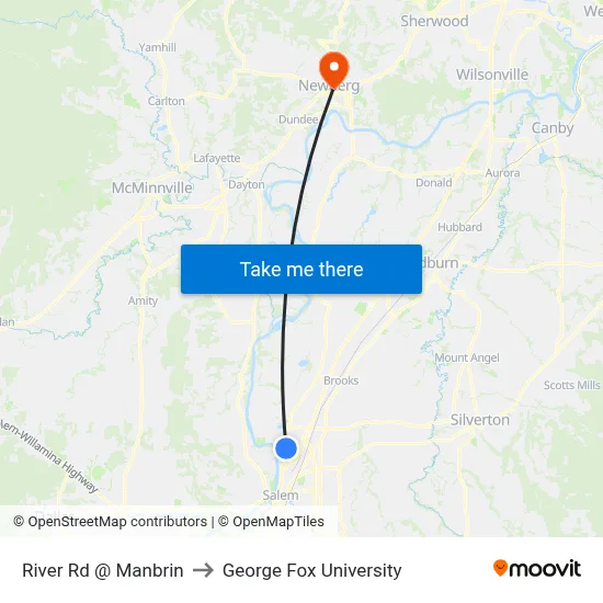 River Rd @ Manbrin to George Fox University map