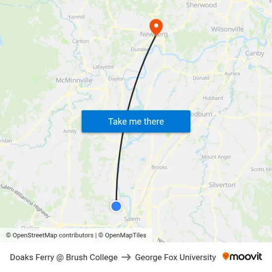 Doaks Ferry @ Brush College to George Fox University map
