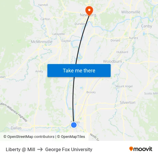 Liberty @ Mill to George Fox University map