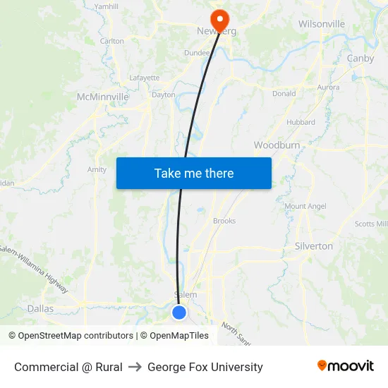 Commercial @ Rural to George Fox University map