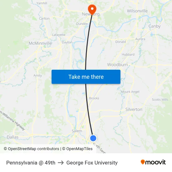 Pennsylvania @ 49th to George Fox University map