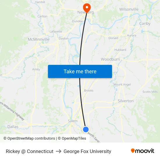 Rickey @ Connecticut to George Fox University map