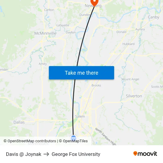 Davis @ Joynak to George Fox University map