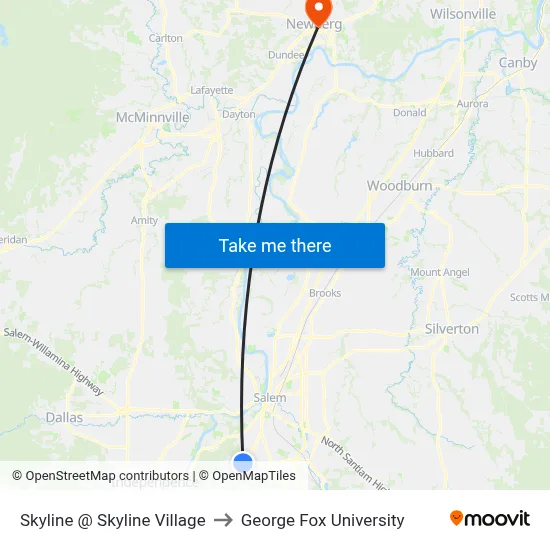 Skyline @ Skyline Village to George Fox University map