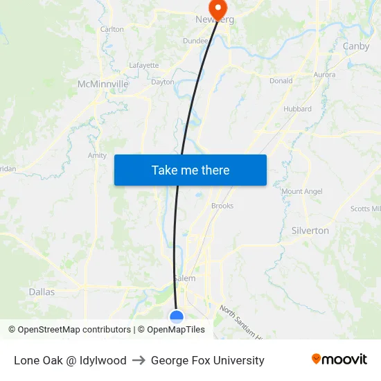 Lone Oak @ Idylwood to George Fox University map