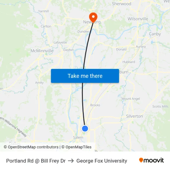 Portland Rd @ Bill Frey Dr to George Fox University map