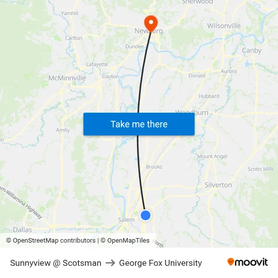 Sunnyview @ Scotsman to George Fox University map