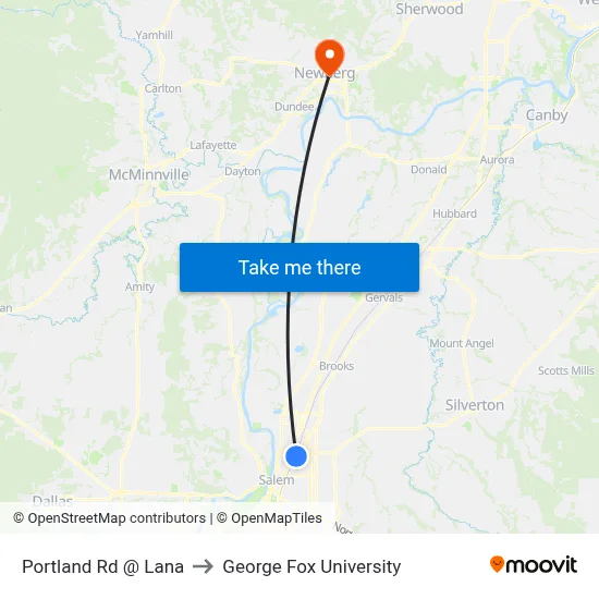Portland Rd @ Lana to George Fox University map