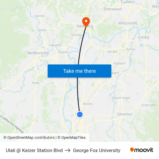 Ulali @ Keizer Station Blvd to George Fox University map