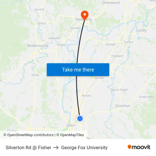 Silverton Rd @ Fisher to George Fox University map