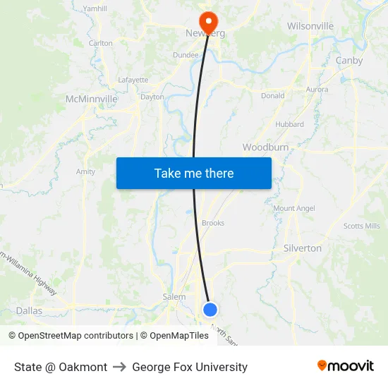 State @ Oakmont to George Fox University map