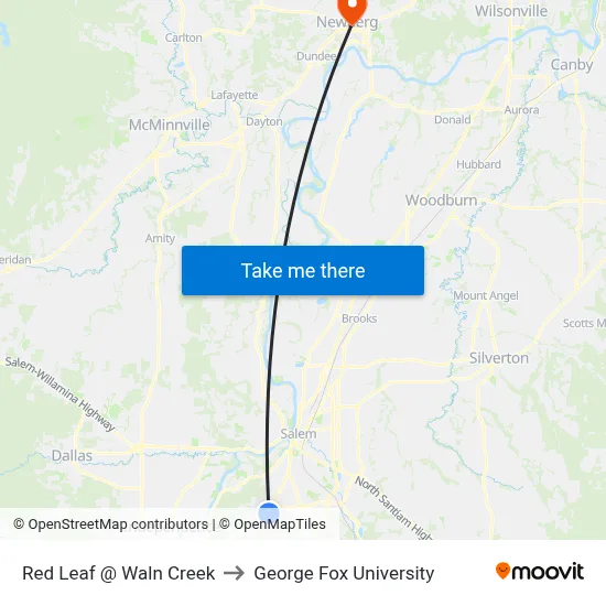 Red Leaf @ Waln Creek to George Fox University map