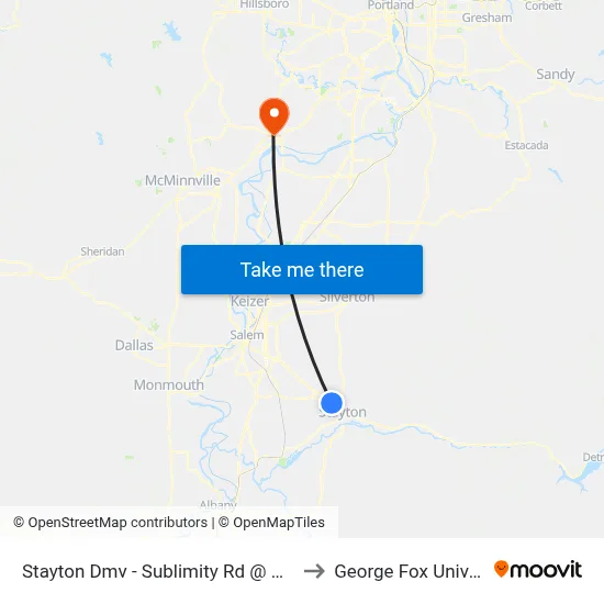 Stayton Dmv - Sublimity Rd @ Golf Club to George Fox University map