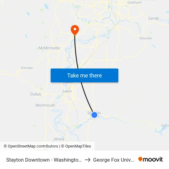 Stayton Downtown - Washington @ 4th to George Fox University map