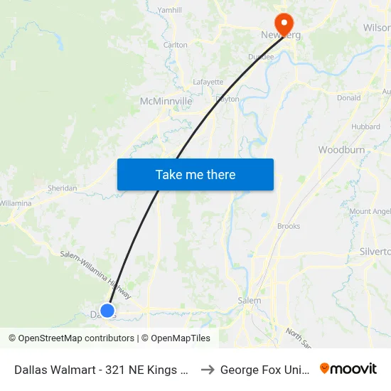 Dallas Walmart - 321 NE Kings Valley Hwy to George Fox University map