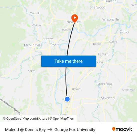 Mcleod @ Dennis Ray to George Fox University map