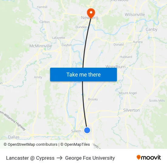 Lancaster @ Cypress to George Fox University map