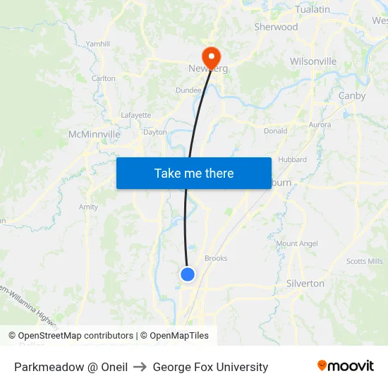 Parkmeadow @ Oneil to George Fox University map