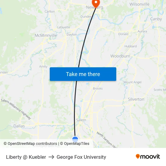 Liberty @ Kuebler to George Fox University map