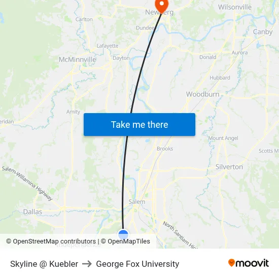 Skyline @ Kuebler to George Fox University map