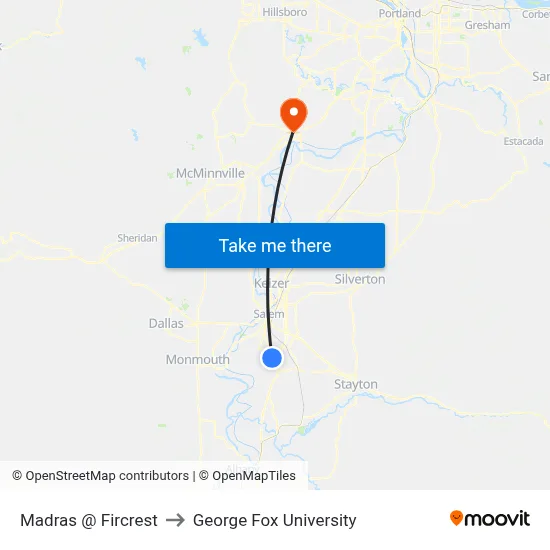 Madras @ Fircrest to George Fox University map