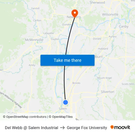 Del Webb @ Salem Industrial to George Fox University map
