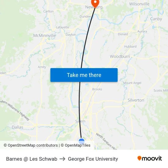 Barnes @ Les Schwab to George Fox University map